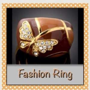 Crystal Elements Brown Butterfly Ring