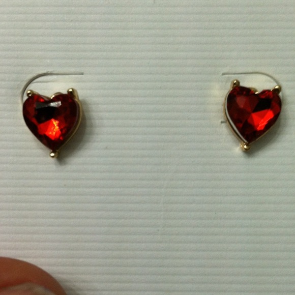 large red crystal heart -shaped ear studs