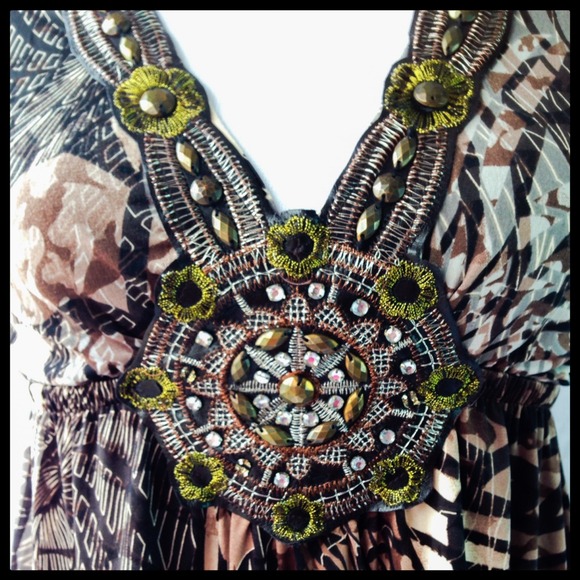 Boutique Boho Rhinestone Beaded Dress - Picture 2 of 4