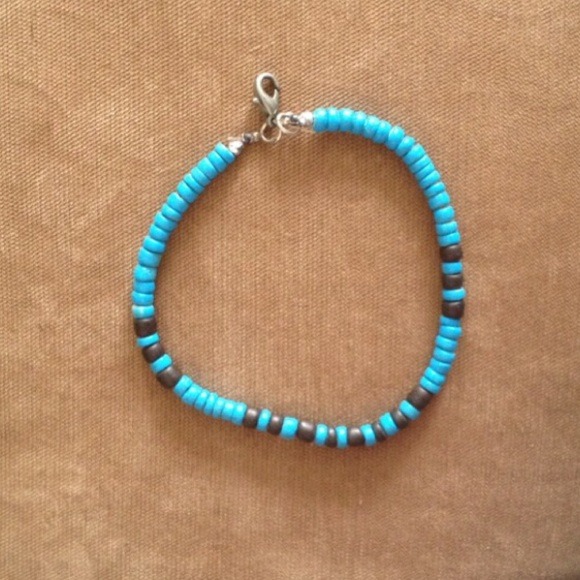 Blue and black beaded anklet