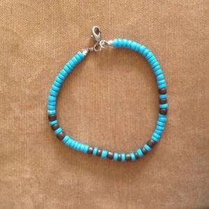 Blue and black beaded anklet