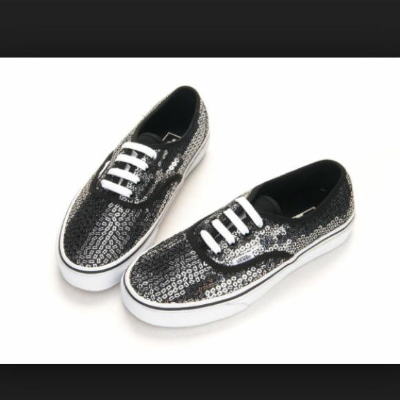 Black and silver sequined Vans