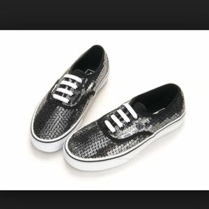 Black and silver sequined Vans
