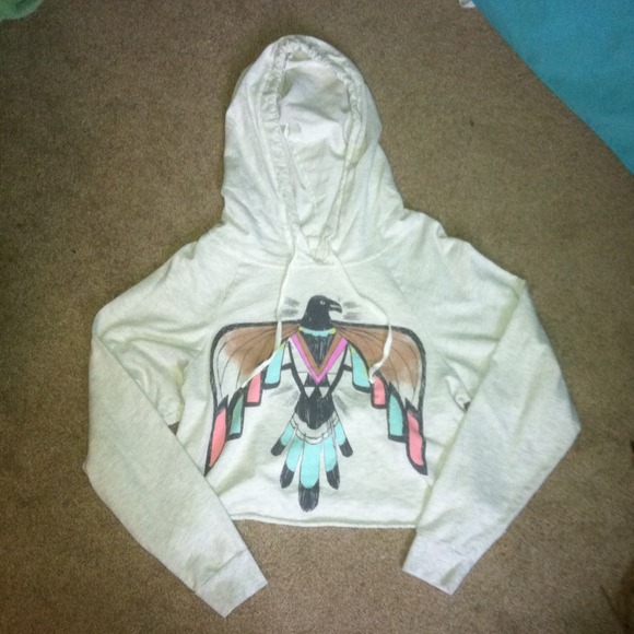 💜Long sleeve thunderbird crop top w/ hood