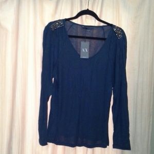 Blue/Green Top - Studded Shoulders