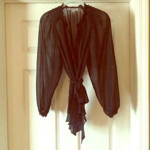 Long sleeve black chiffon top