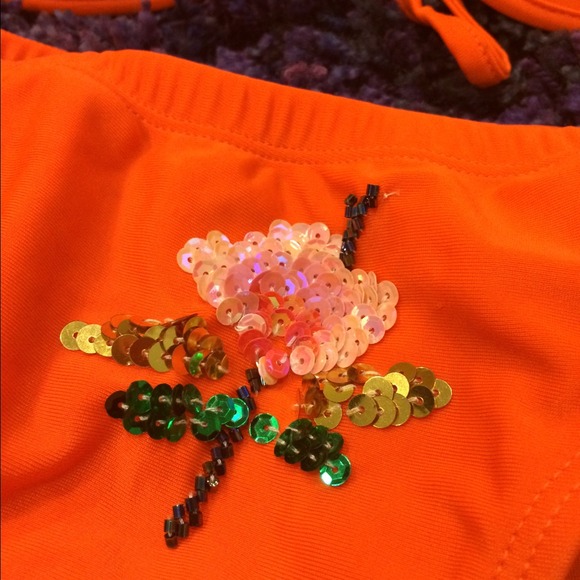 Orange sequins flower bath suits - Picture 2 of 5