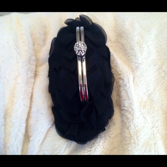 Black Ruffled CASHE Clutch, With Rhinestone Decor - Picture 2 of 4