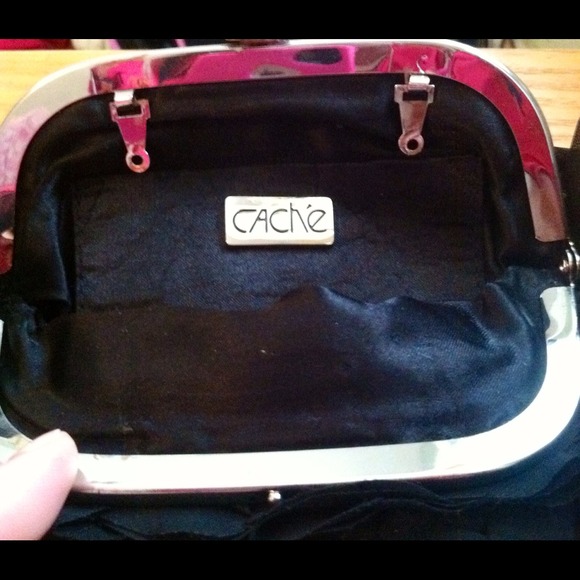 Black Ruffled CASHE Clutch, With Rhinestone Decor - Picture 4 of 4