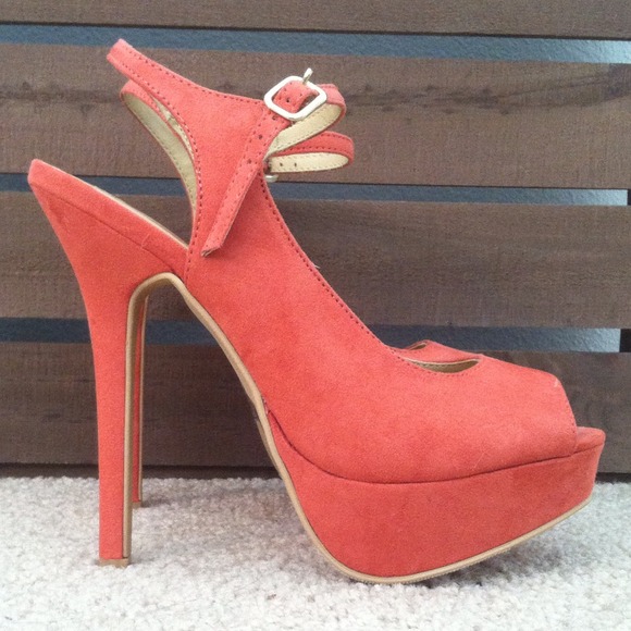 Coral strappy stilettos with little gold buckle!