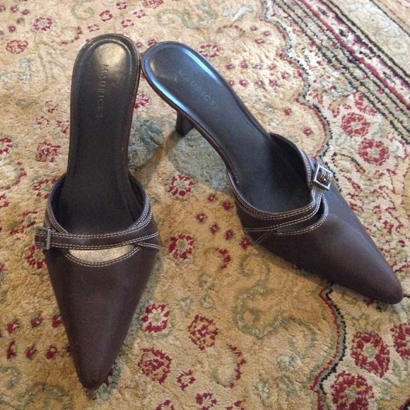 Brown pointed toe slip on