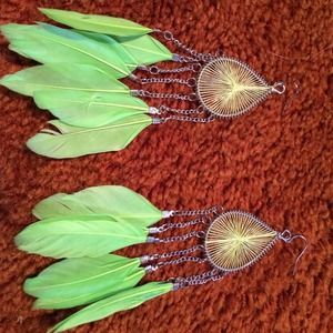 Lime green feather earrings