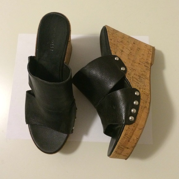 Nine West Black Leather Wedges