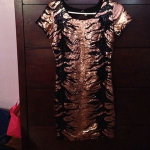 Rose gold and black sequin mini dress