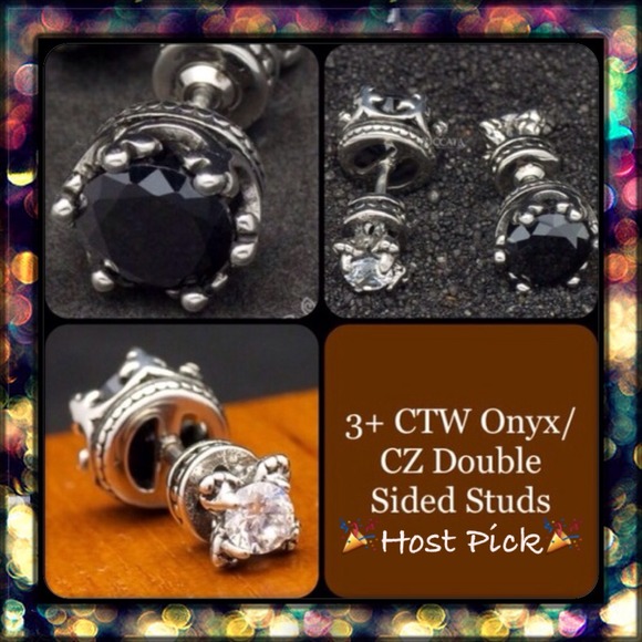 🎉2⃣XsHP🎉3+ CTW Onyx/Clear CZ Double Sided Studs