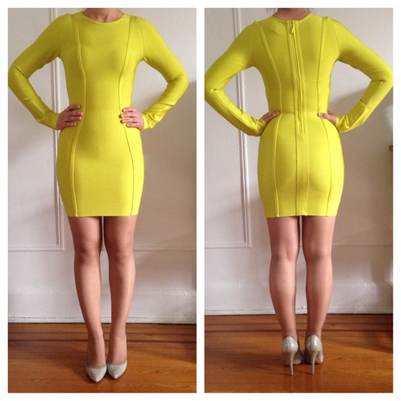 neon yellow bandage dress