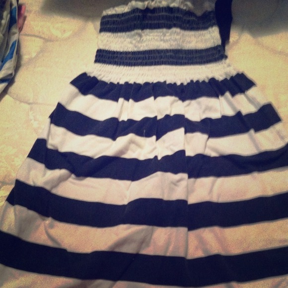 Navy blue and white striped shirt