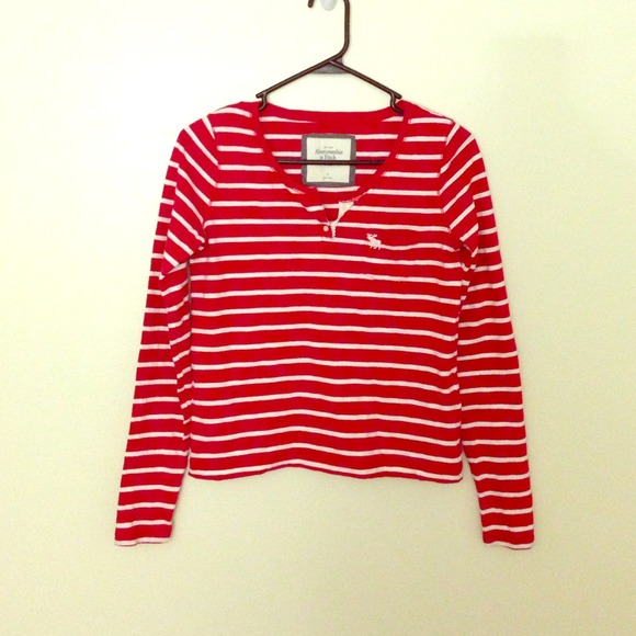 A&F Red Long Sleeve Tops with Front Lace