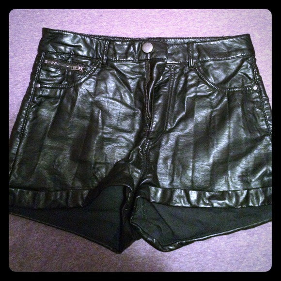 Black faux leather shorts!