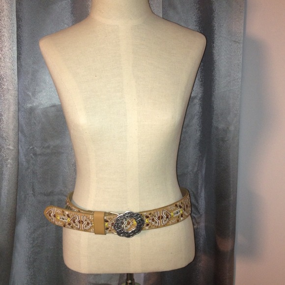 Lucky Brand Leather Belt Tan Silver Buckle Medium