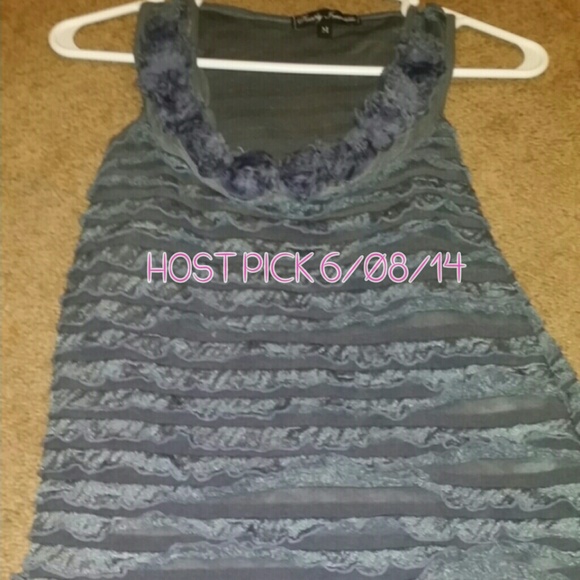 HOST PICK Gray ruffle tank top with rose details
