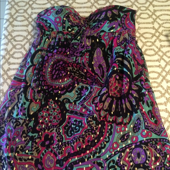 Tibi Graphic Print Strapless Dress