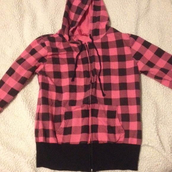a pink & black checkered sweatshirt