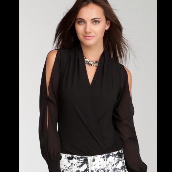 Brand New With Tag Long Sleeves Wrap Bodysuit BLK