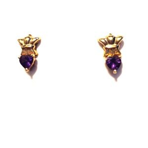 Gold and Amethyst Heart earrings with post backing