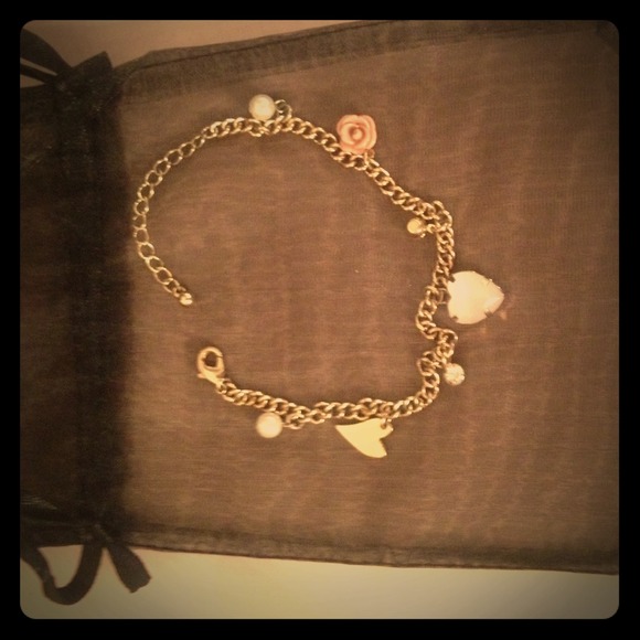 Gold Pink Rose Charm Bracelet