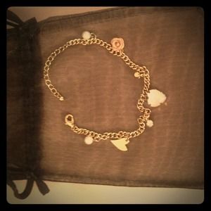 Gold Pink Rose Charm Bracelet
