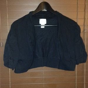 Black cardigan/red&black top