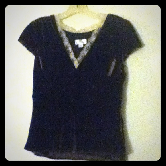 ATL Studio Brown Velvet Top With Lace Trim