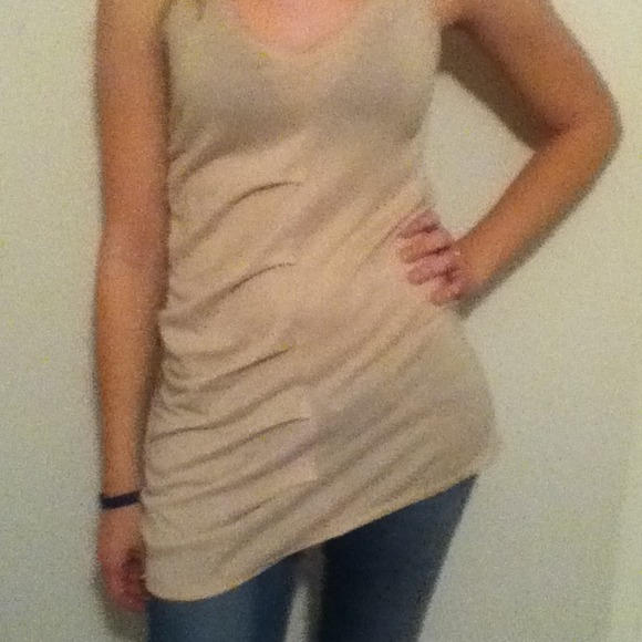 Tan tank top with black straps