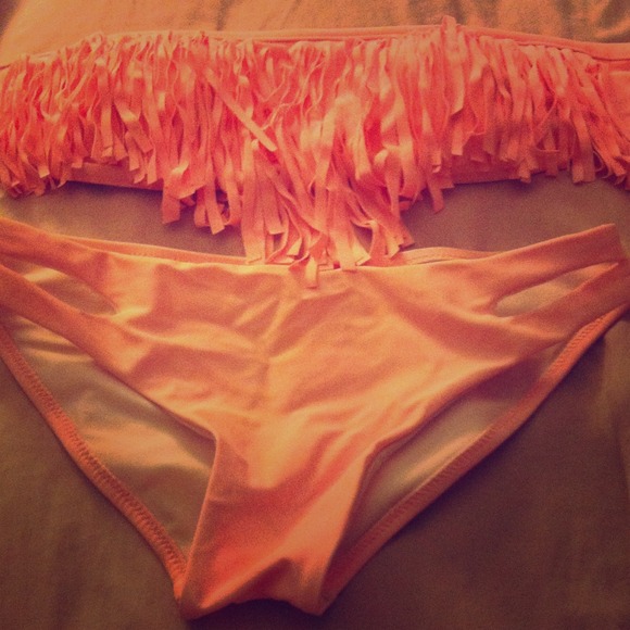 Pink fringe boho bikini