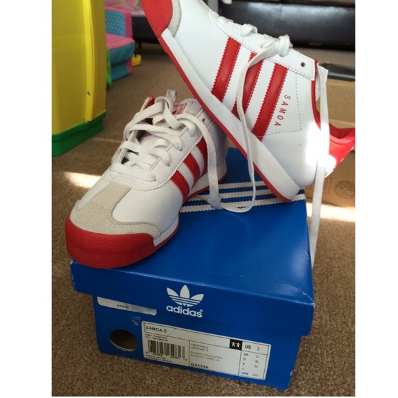 Red adidas samoas.