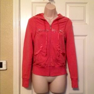 😍Coral Bebe hoodie w satin top/ jeweled logo M 😍