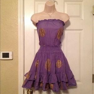 💜strapless purple/gold dress with gems; sz S💜
