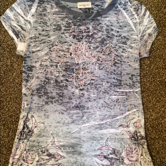 Grey and Pink Shirt with rhinestone accents