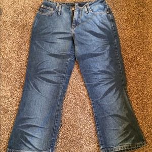 Blue jean capris with a starburst wash