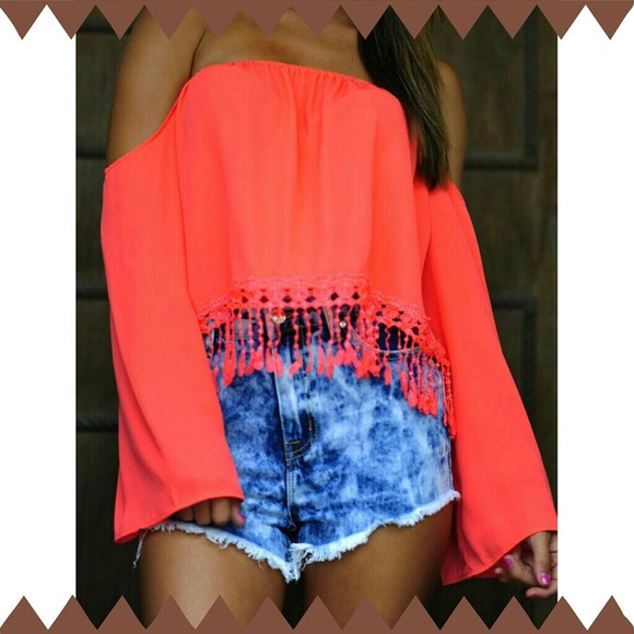 SOLD Neon coral crop top