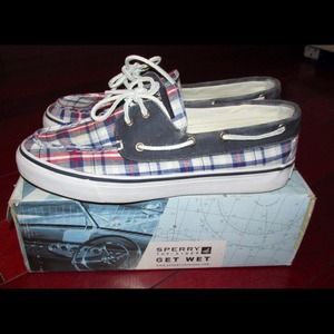 Sperry Top Sider Navy and Red Plaid Bahama 2 Eye
