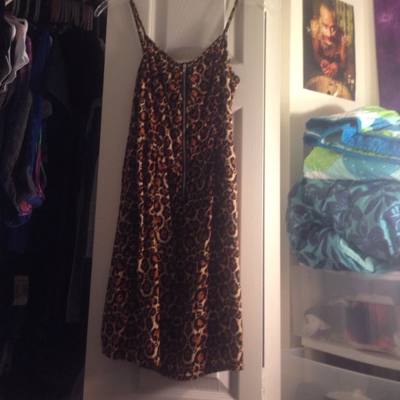 Leopard print zip up knee length dress - Picture 1 of 2