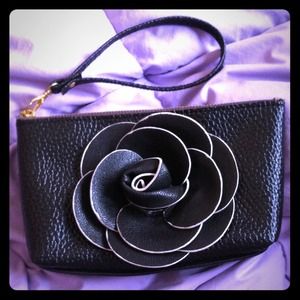 Black leather clutch w/ flower **SOLD IN BUNDLE**