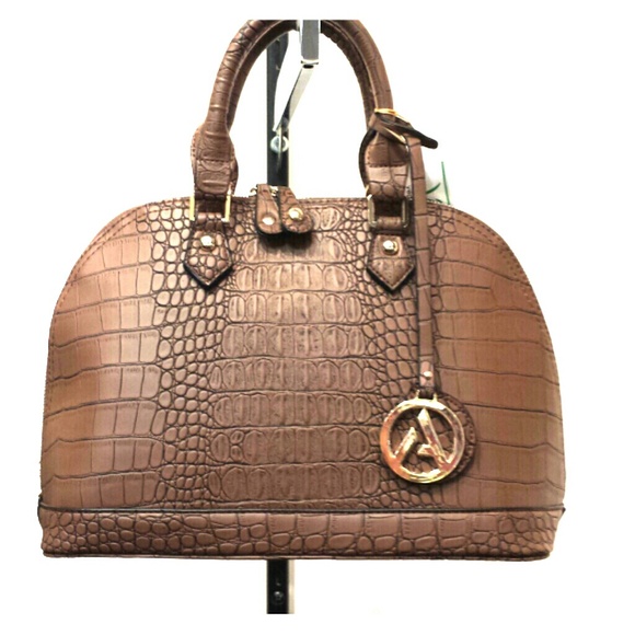 Chocolate faux Croc Handbag