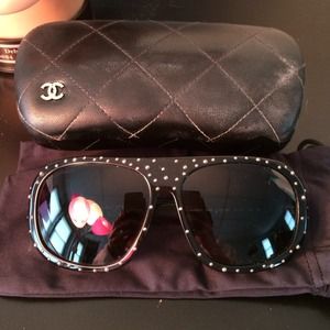 Chanel black plastic sunglasses with silver studs