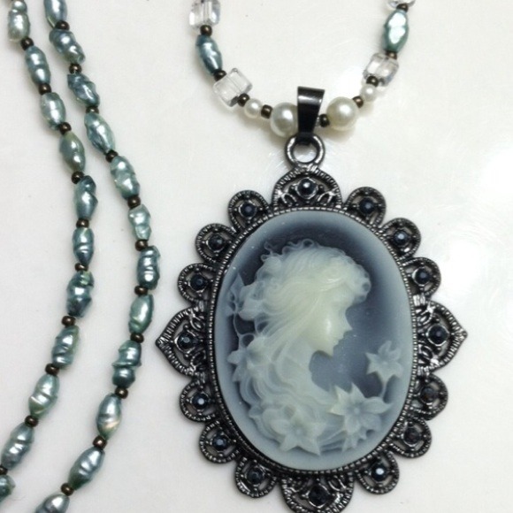 Large cameo pendant on beaded necklace