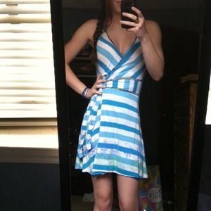 Striped, blue and white, free people wrap dress