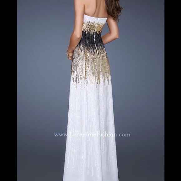 Le Femme White & Gold sequin gown prom dress - Picture 2 of 4