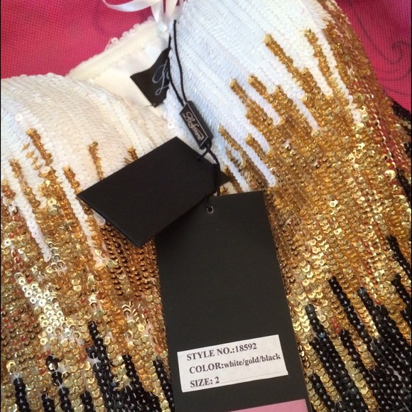 Le Femme White & Gold sequin gown prom dress - Picture 3 of 4